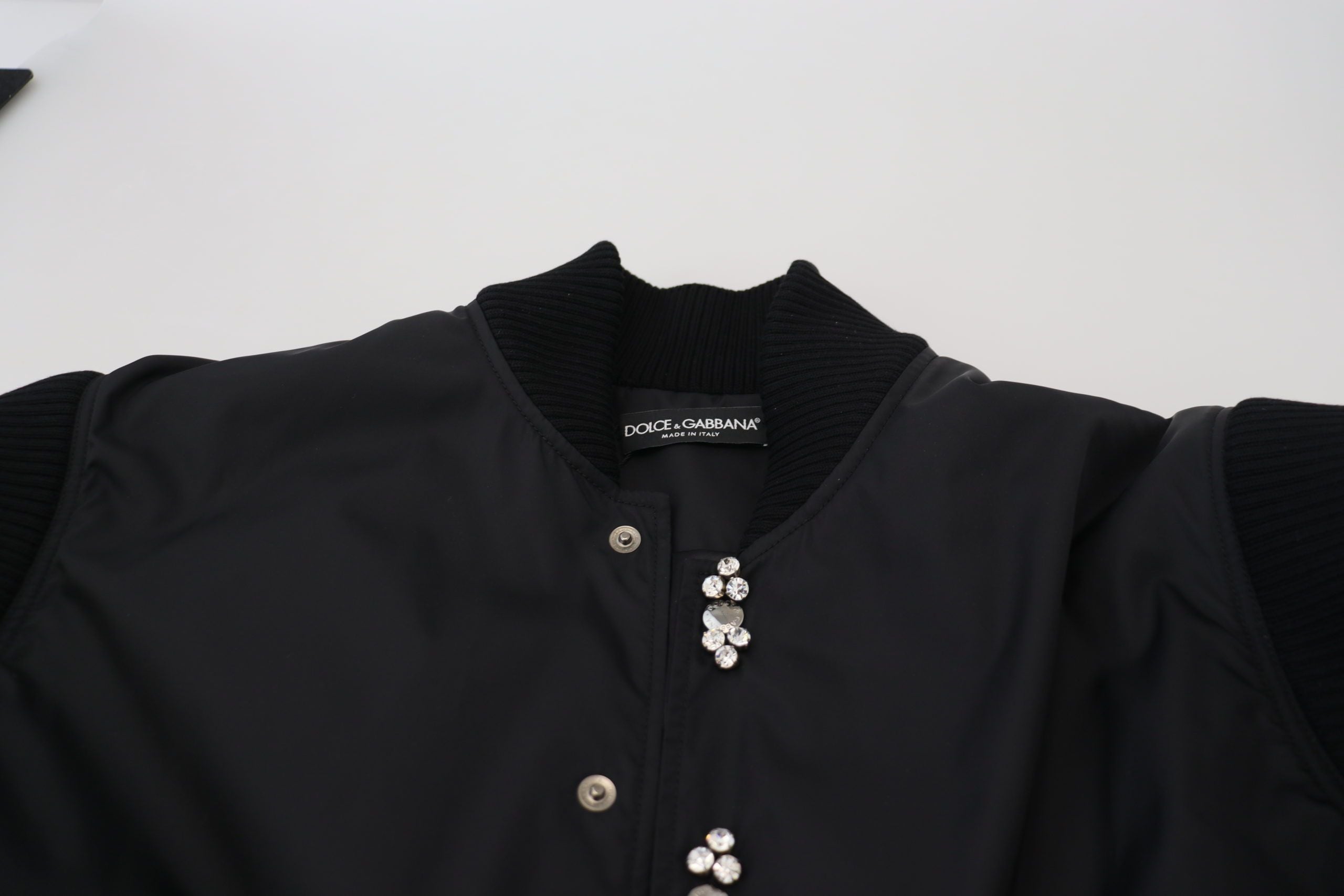 Dolce & Gabbana Black Nylon Crystal Coat Buttons Jacket