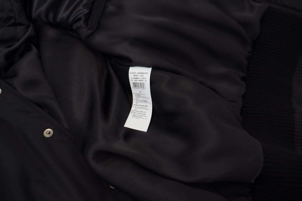 Dolce & Gabbana Black Nylon Crystal Coat Buttons Jacket