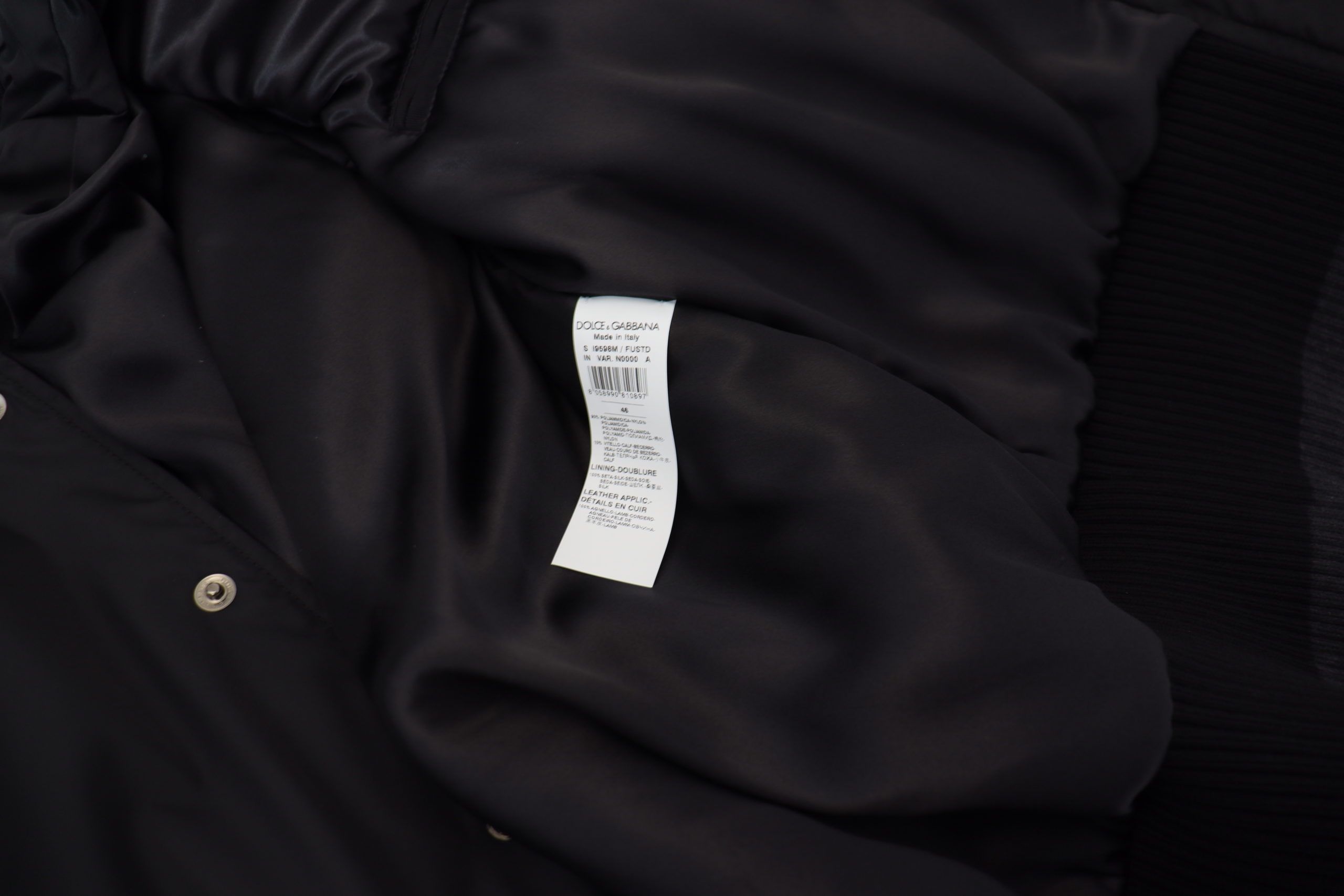 Dolce & Gabbana Black Nylon Crystal Coat Buttons Jacket