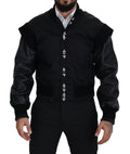 Dolce & Gabbana Schwarzes Nylon Kristalle Mantel Knöpfe Jacke
