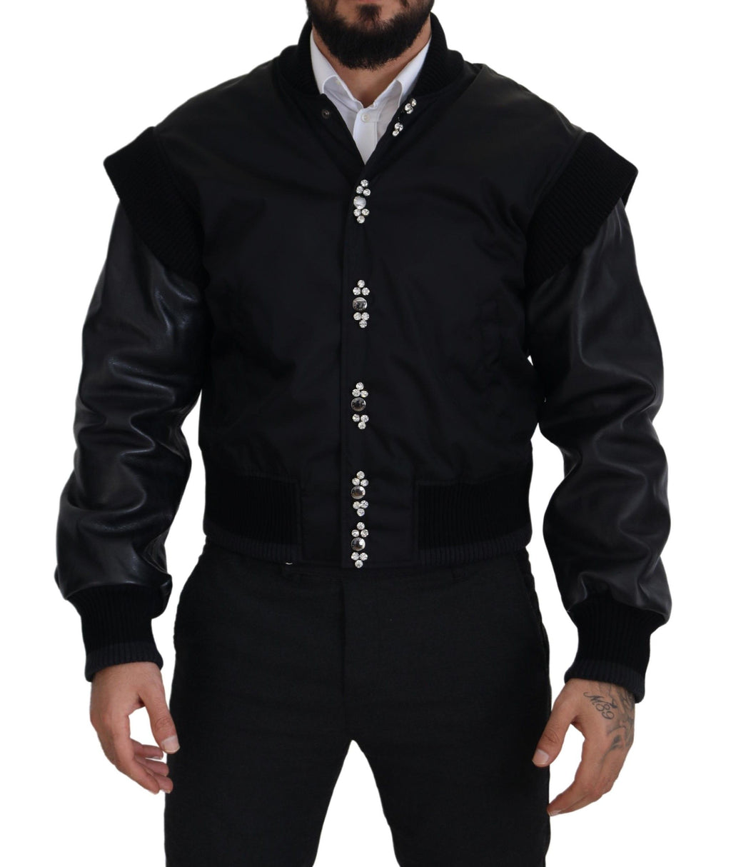 Dolce & Gabbana Black Nylon Crystal Coat Buttons Jacket