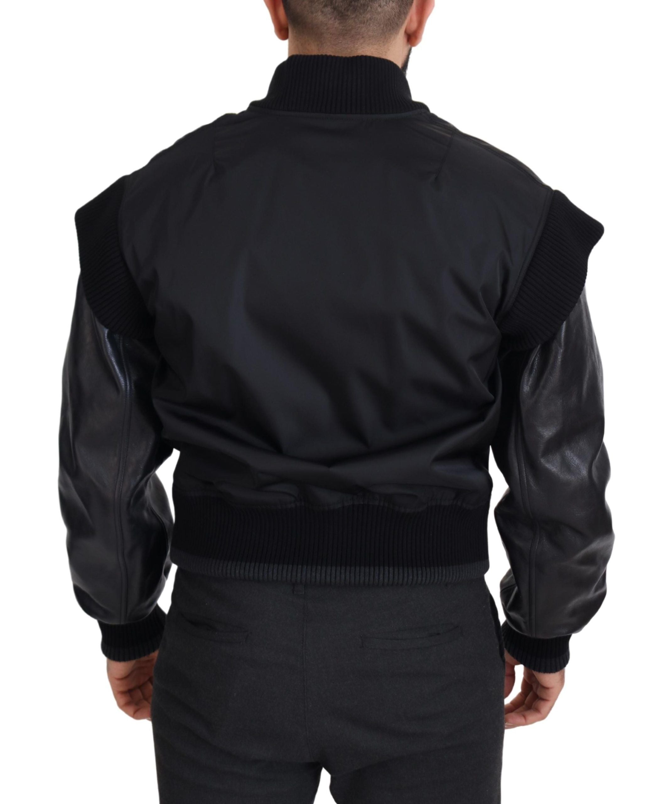Dolce & Gabbana Schwarzes Nylon Kristalle Mantel Knöpfe Jacke