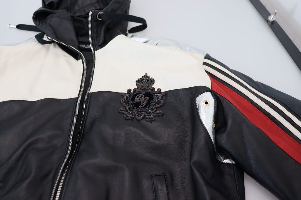 Dolce & Gabbana Black Leather Hooded Blouson Coat Jacket