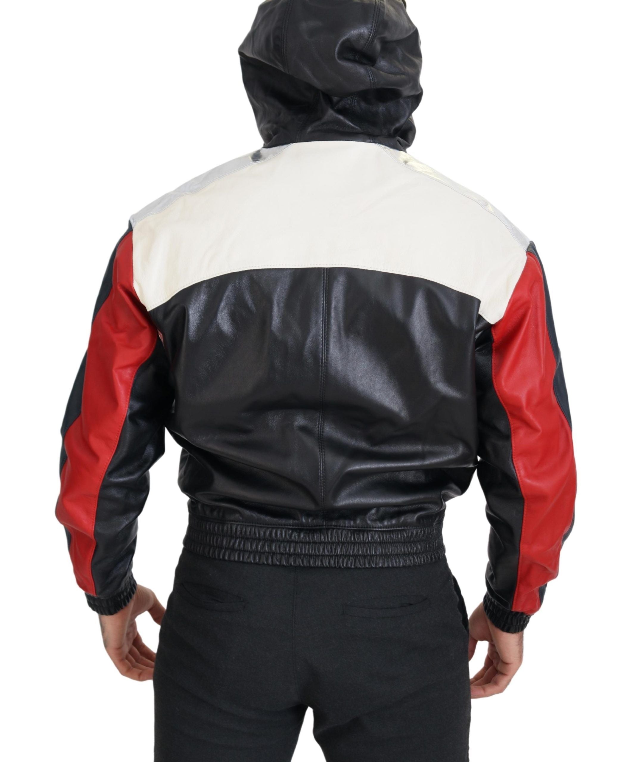 Dolce & Gabbana Schwarzer Leder Blousonmantel mit Kapuze Jacke