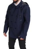Dolce & Gabbana Blauer doppelreihiger Mantel mit Kapuze Jacke