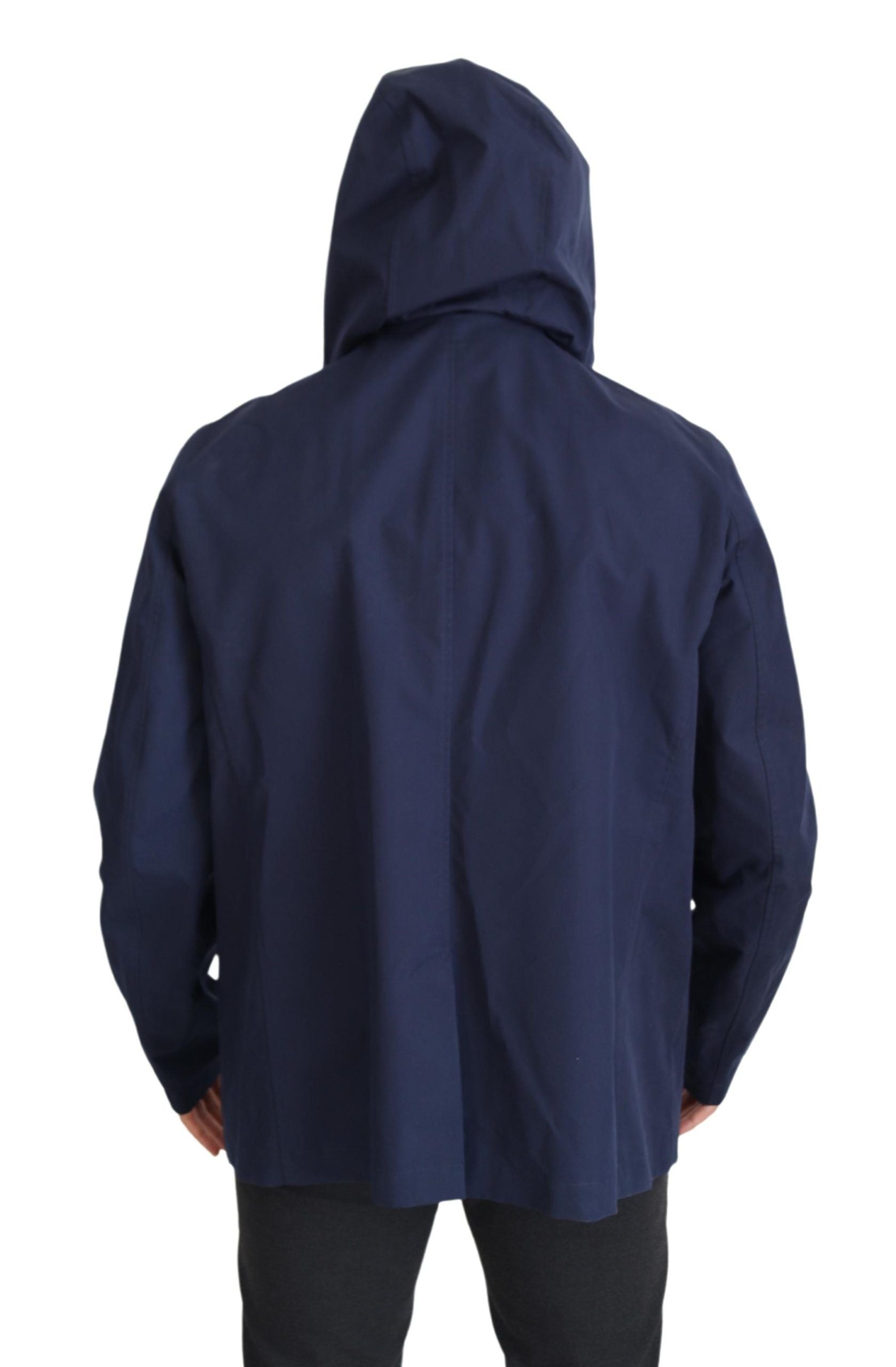 Dolce & Gabbana Blue Double-Breasted Hooded Coat Jacket