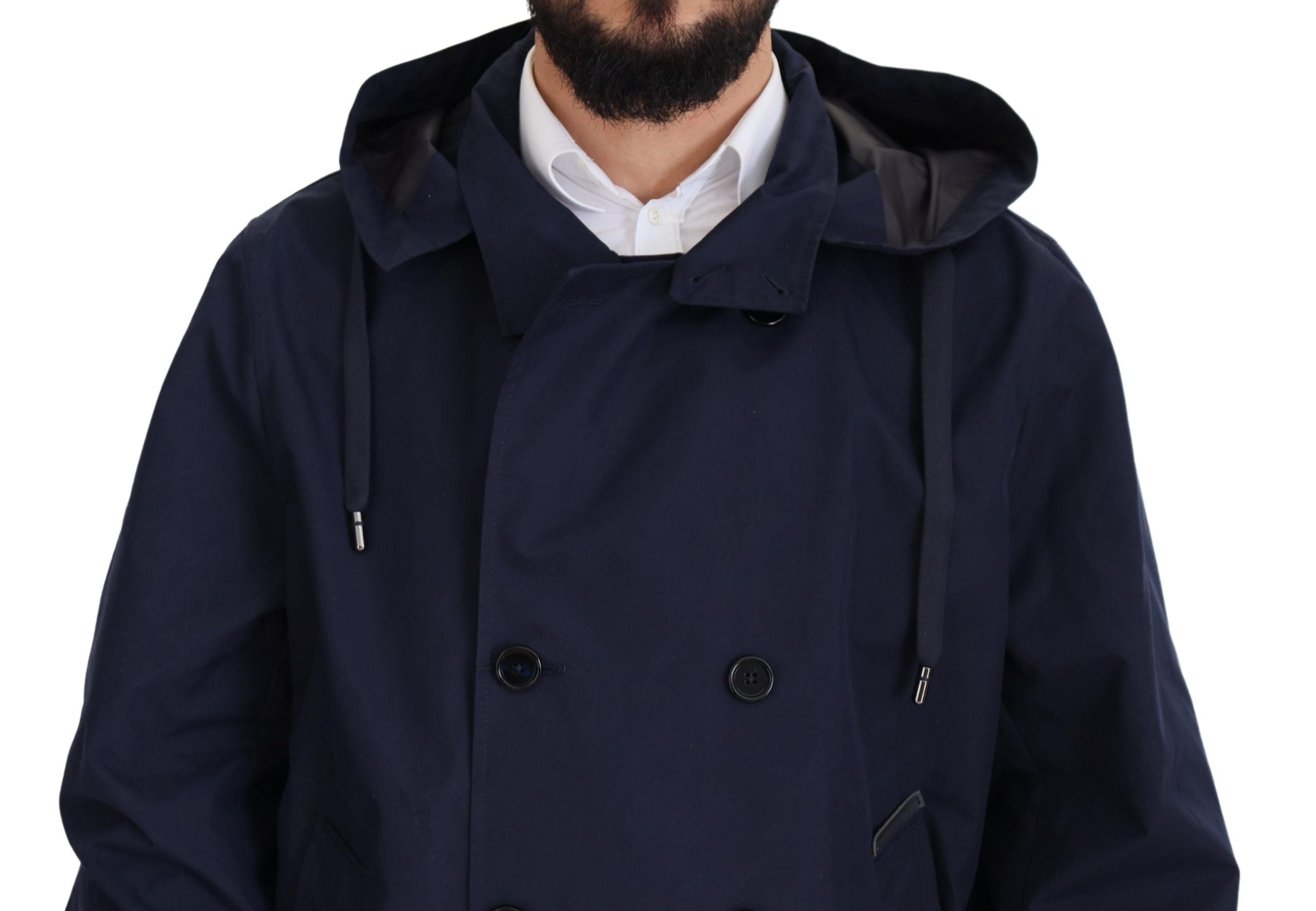 Dolce & Gabbana Blue Double-Breasted Hooded Coat Jacket