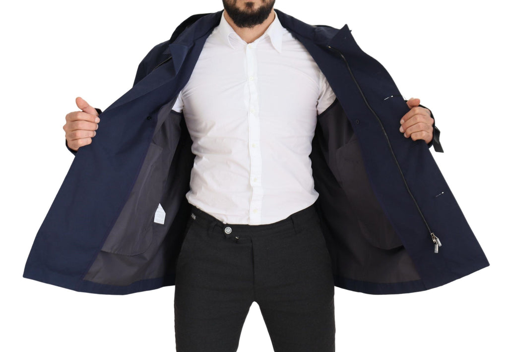 Dolce & Gabbana Blue Double-Breasted Hooded Coat Jacket