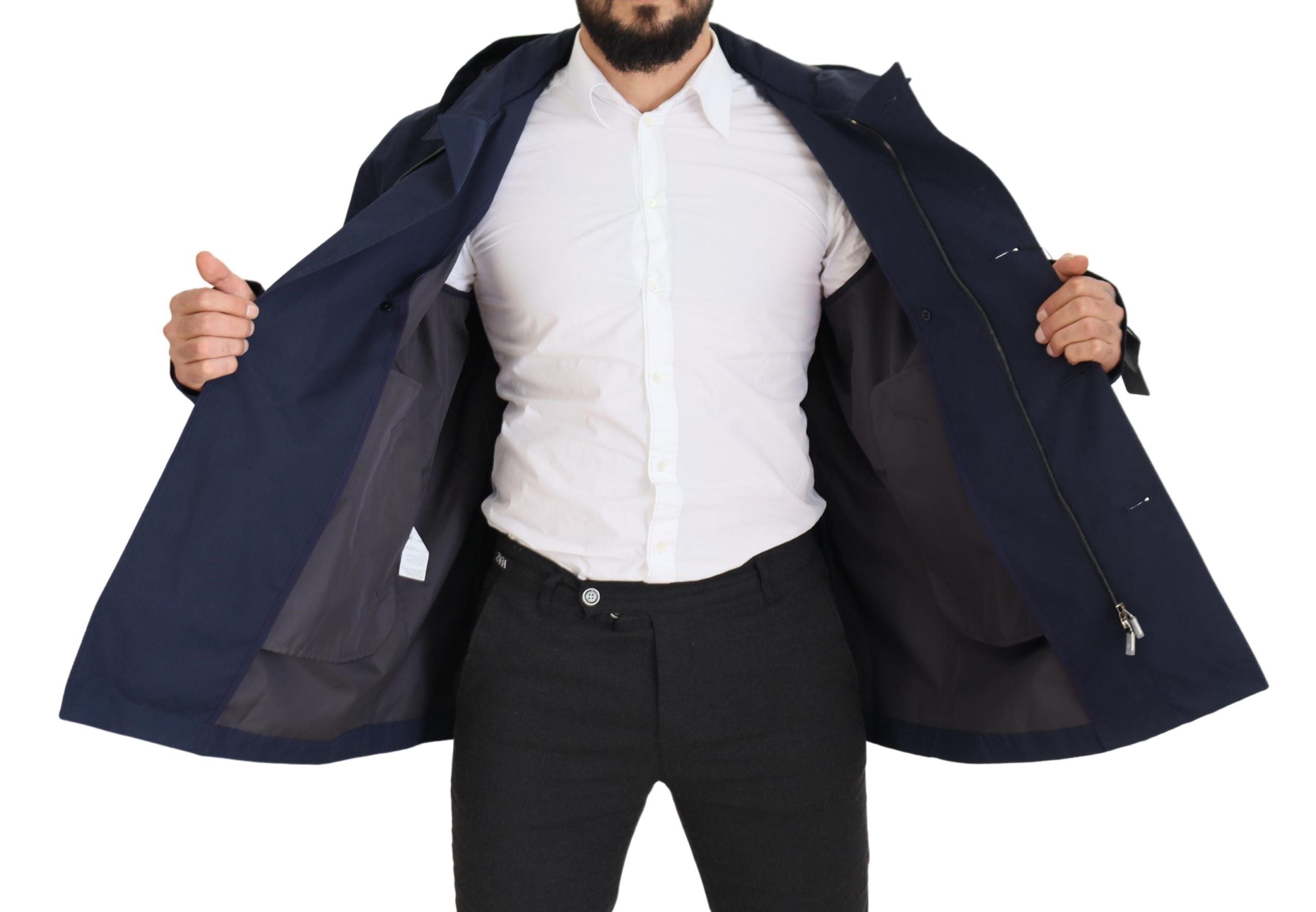 Dolce & Gabbana Blue Double-Breasted Hooded Coat Jacket