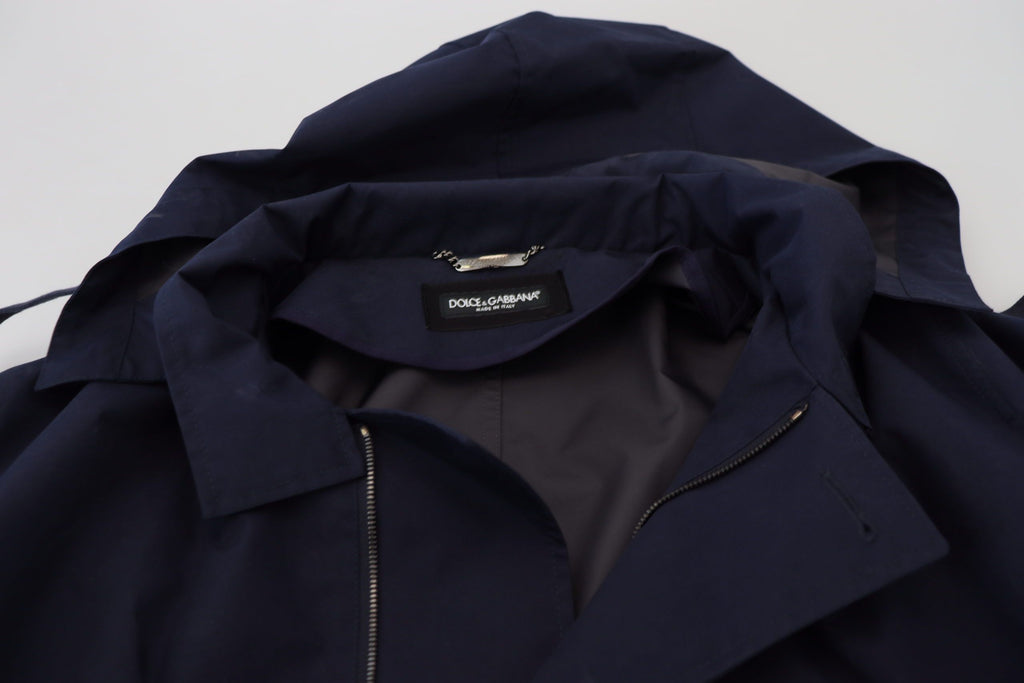 Dolce & Gabbana Blue Double-Breasted Hooded Coat Jacket