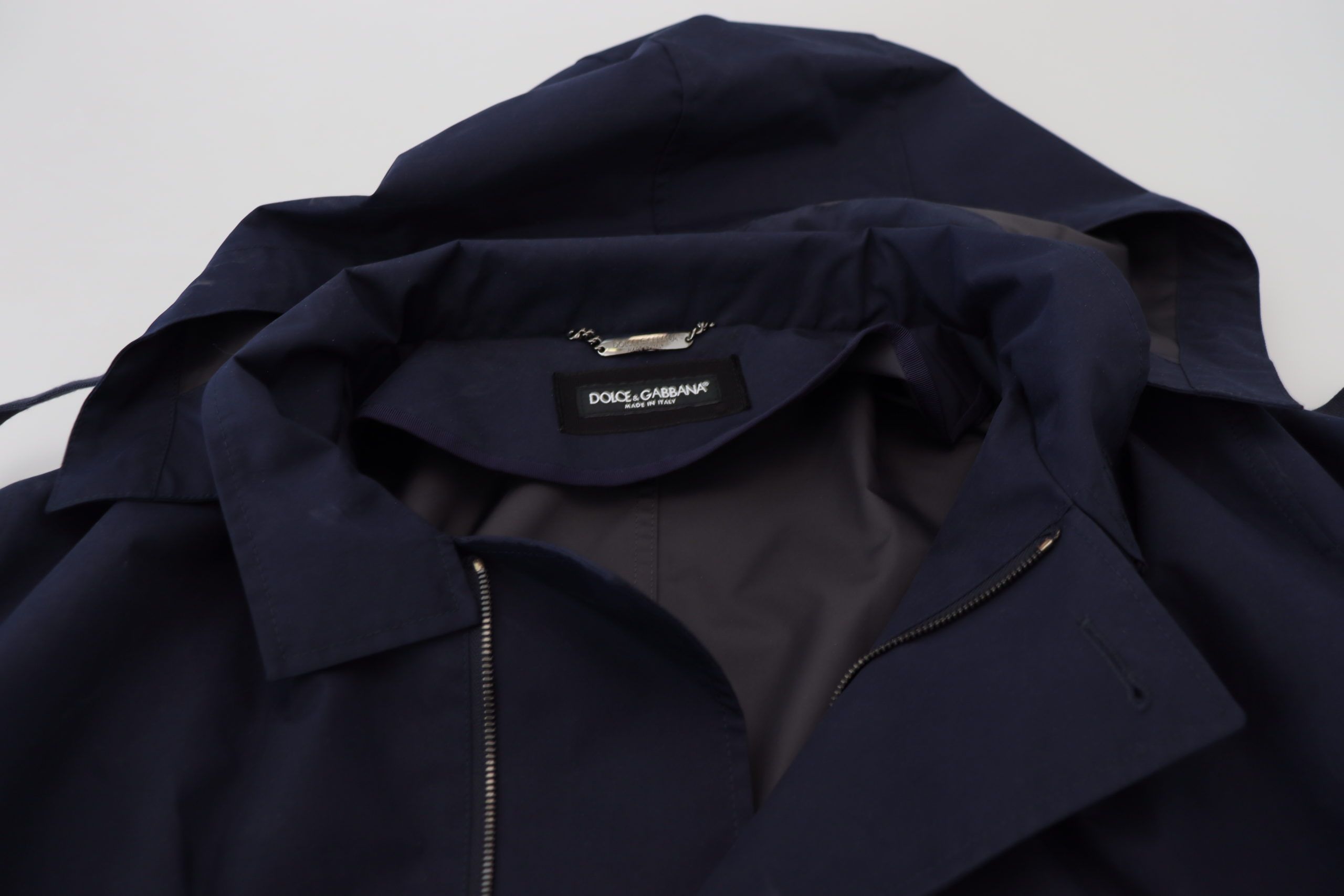 Dolce & Gabbana Blue Double-Breasted Hooded Coat Jacket