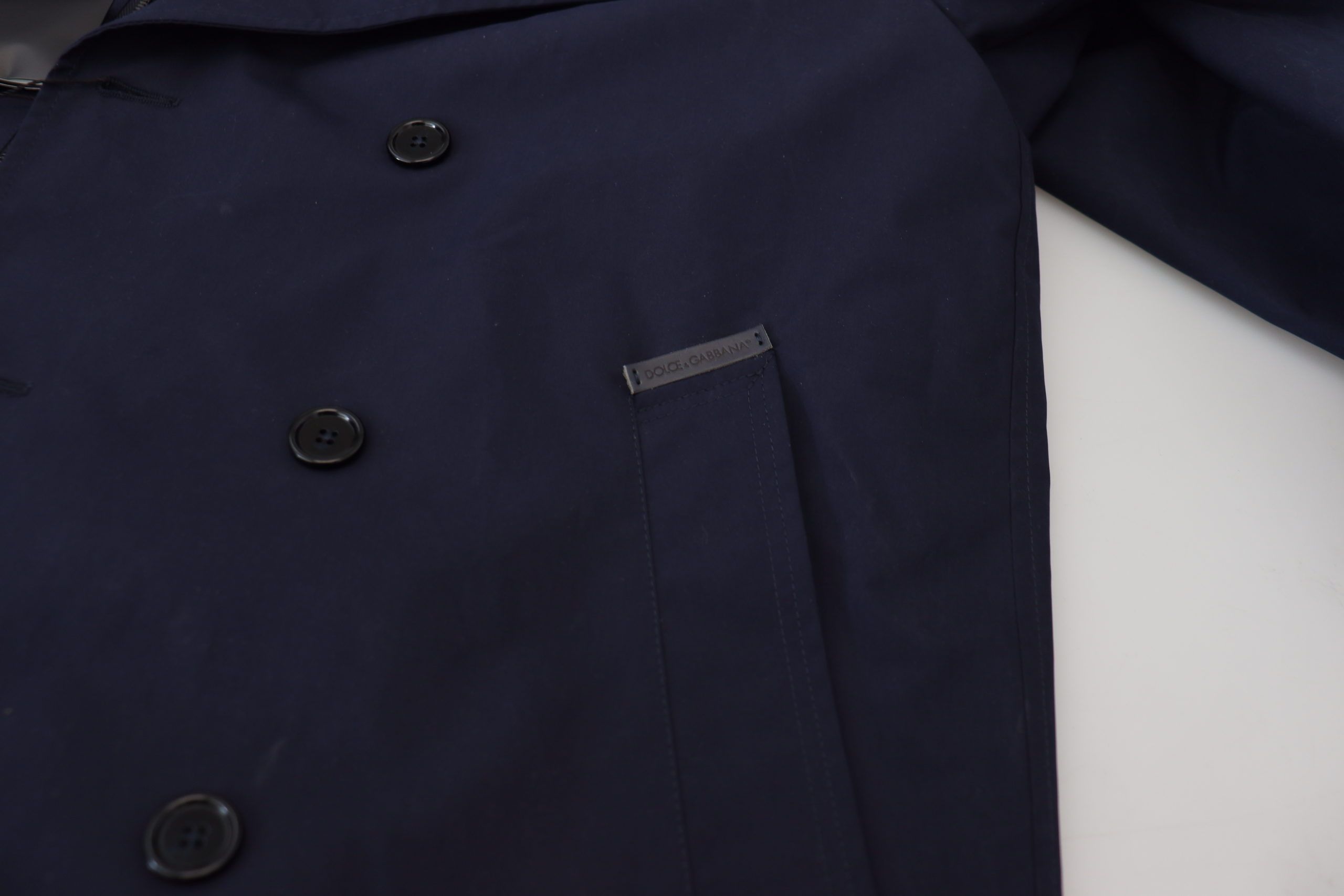 Dolce & Gabbana Blauer doppelreihiger Mantel mit Kapuze Jacke