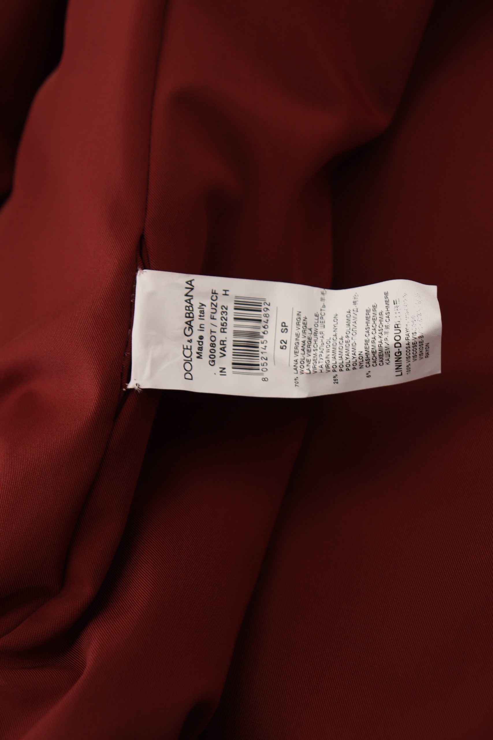 Dolce & Gabbana Red Wool Double-Breasted Jacket