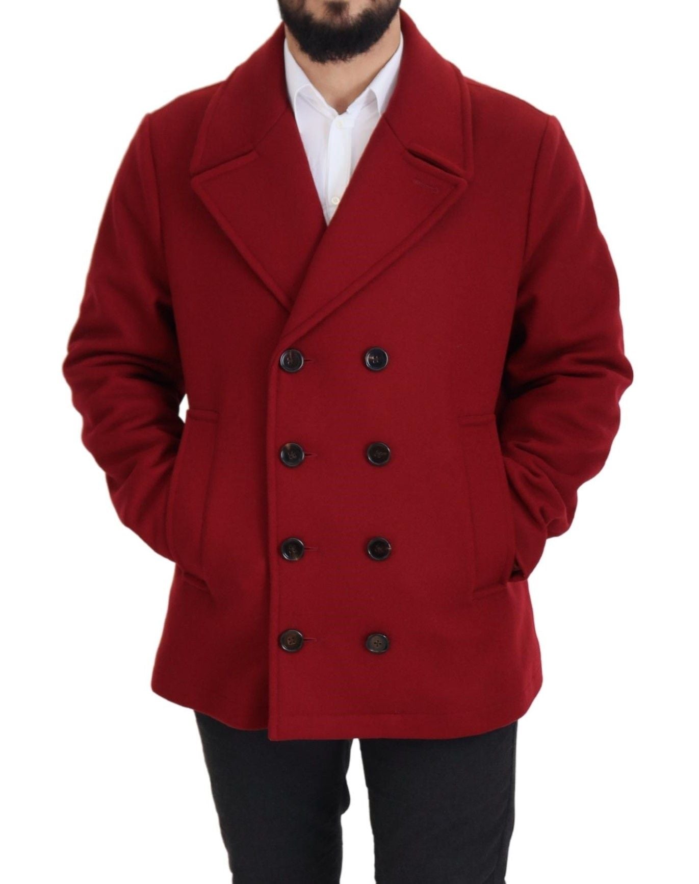 Dolce & Gabbana Red Wool Double-Breasted Jacket