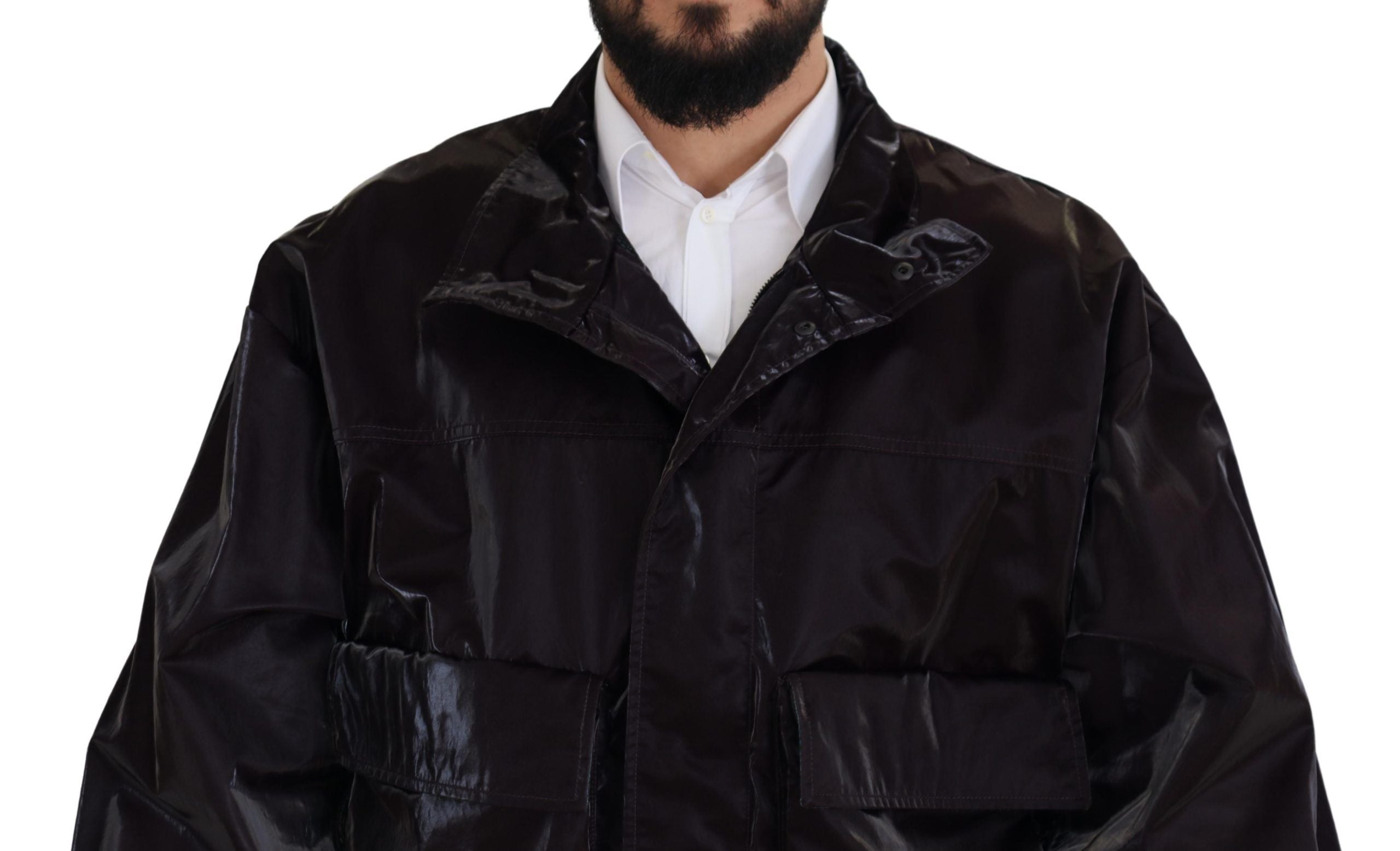 Dolce & Gabbana Bordeaux Nylon Collar Men's Coat Jacket