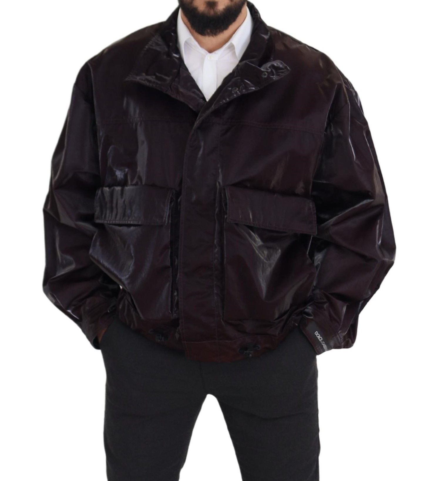 Dolce & Gabbana Bordeaux Nylon Collar Men's Coat Jacket
