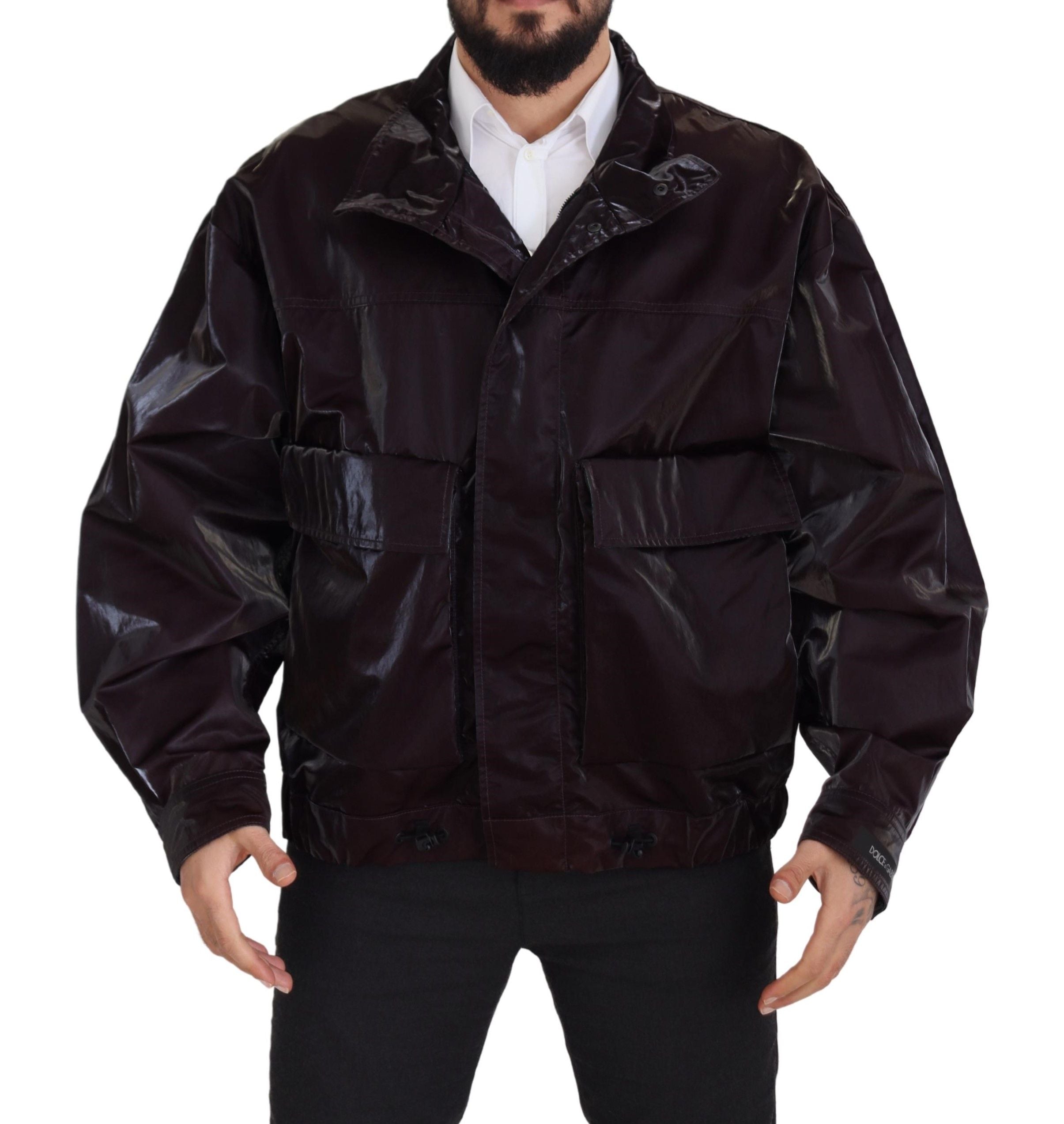 Dolce & Gabbana Bordeaux Nylon Collar Men's Coat Jacket