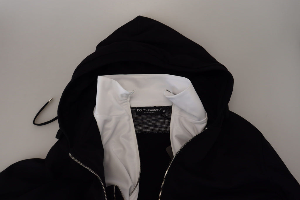 Dolce & Gabbana Schwarze Polyester Jacke mit Kapuze und durchgehendem Reißverschluss