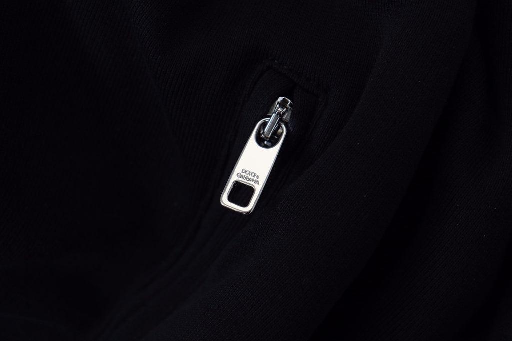 Dolce & Gabbana Schwarze Polyester Jacke mit Kapuze und durchgehendem Reißverschluss