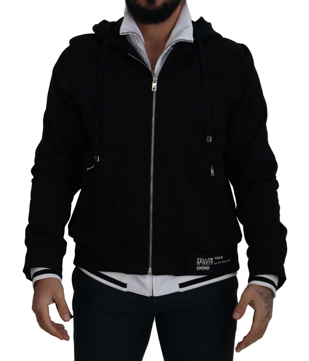 Dolce & Gabbana Schwarze Polyester Jacke mit Kapuze und durchgehendem Reißverschluss