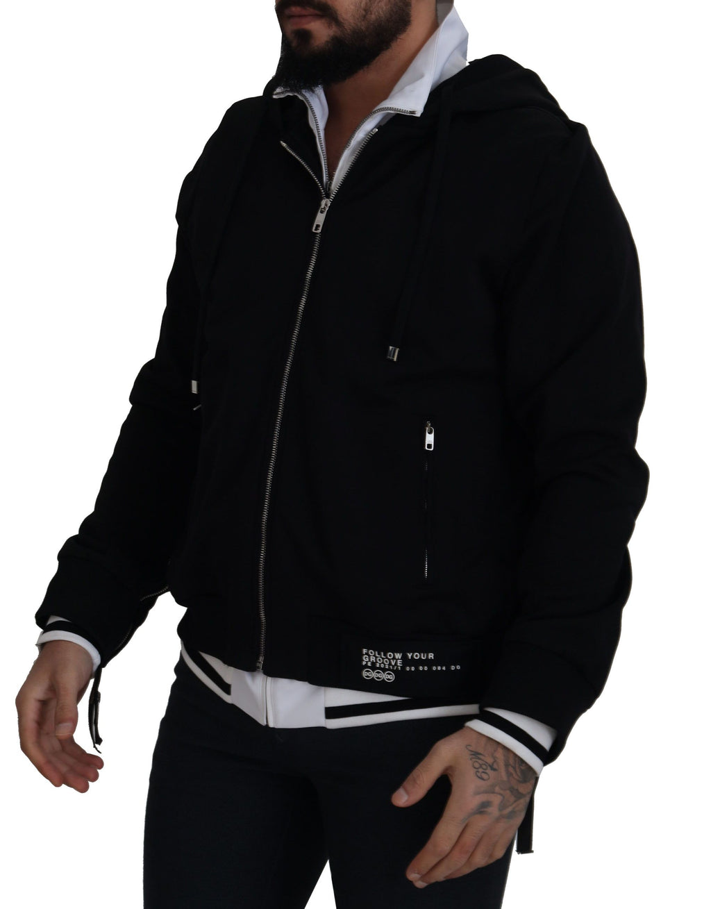 Dolce & Gabbana Black Polyester Hooded Zip-Up Jacket