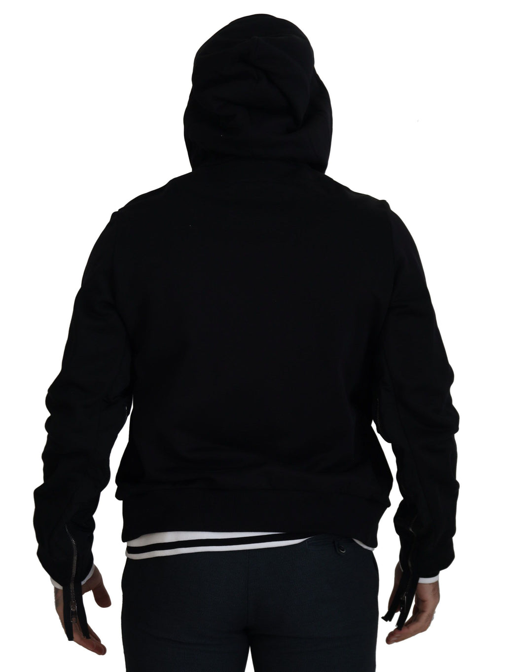 Dolce & Gabbana Black Polyester Hooded Zip-Up Jacket