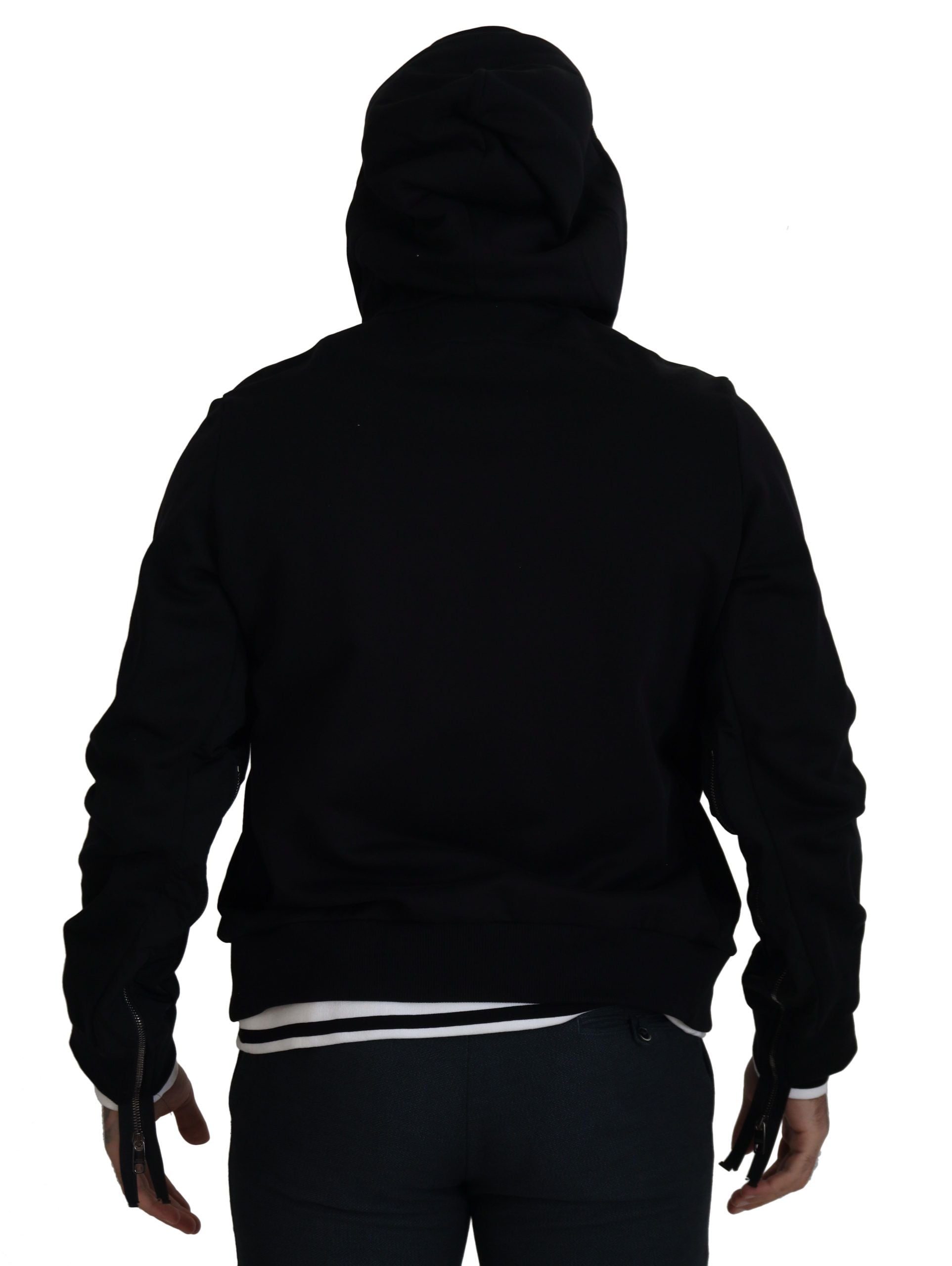 Dolce & Gabbana Black Polyester Hooded Zip-Up Jacket
