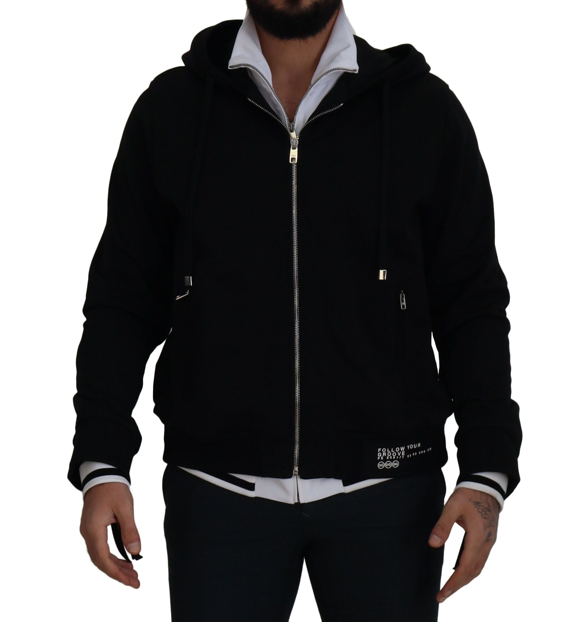 Dolce & Gabbana Black Polyester Hooded Zip-Up Jacket