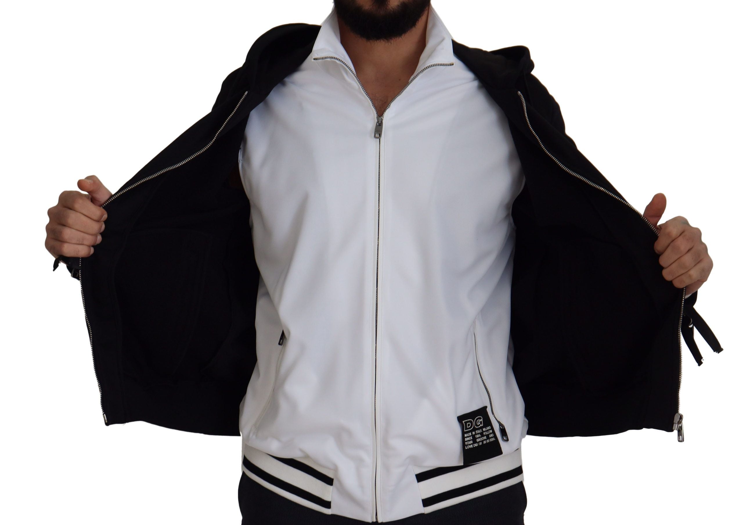 Dolce & Gabbana Black Polyester Hooded Zip-Up Jacket