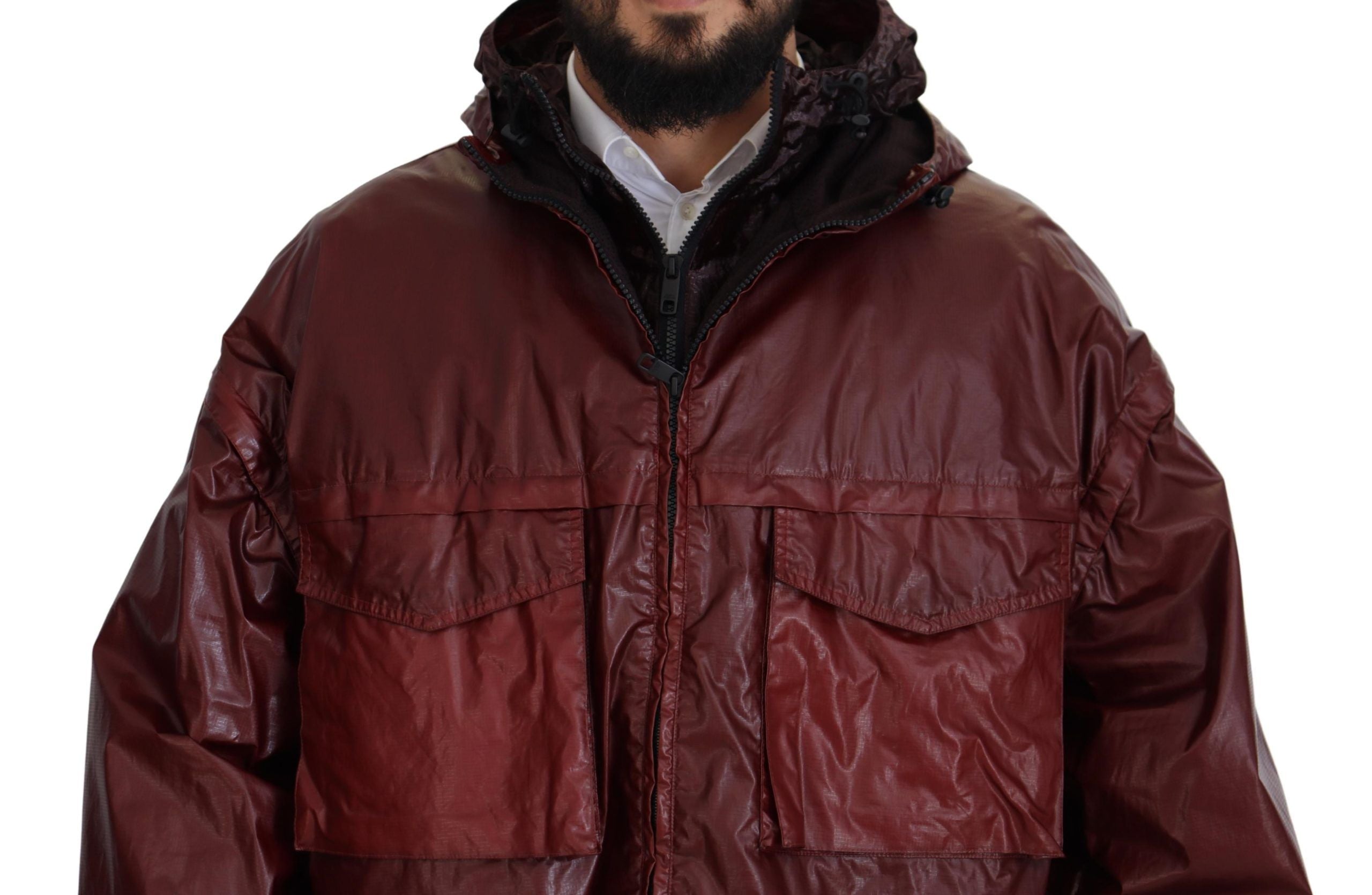 Dolce & Gabbana Bordeauxfarbene Baumwolljacke mit Kapuze und Reißverschluss