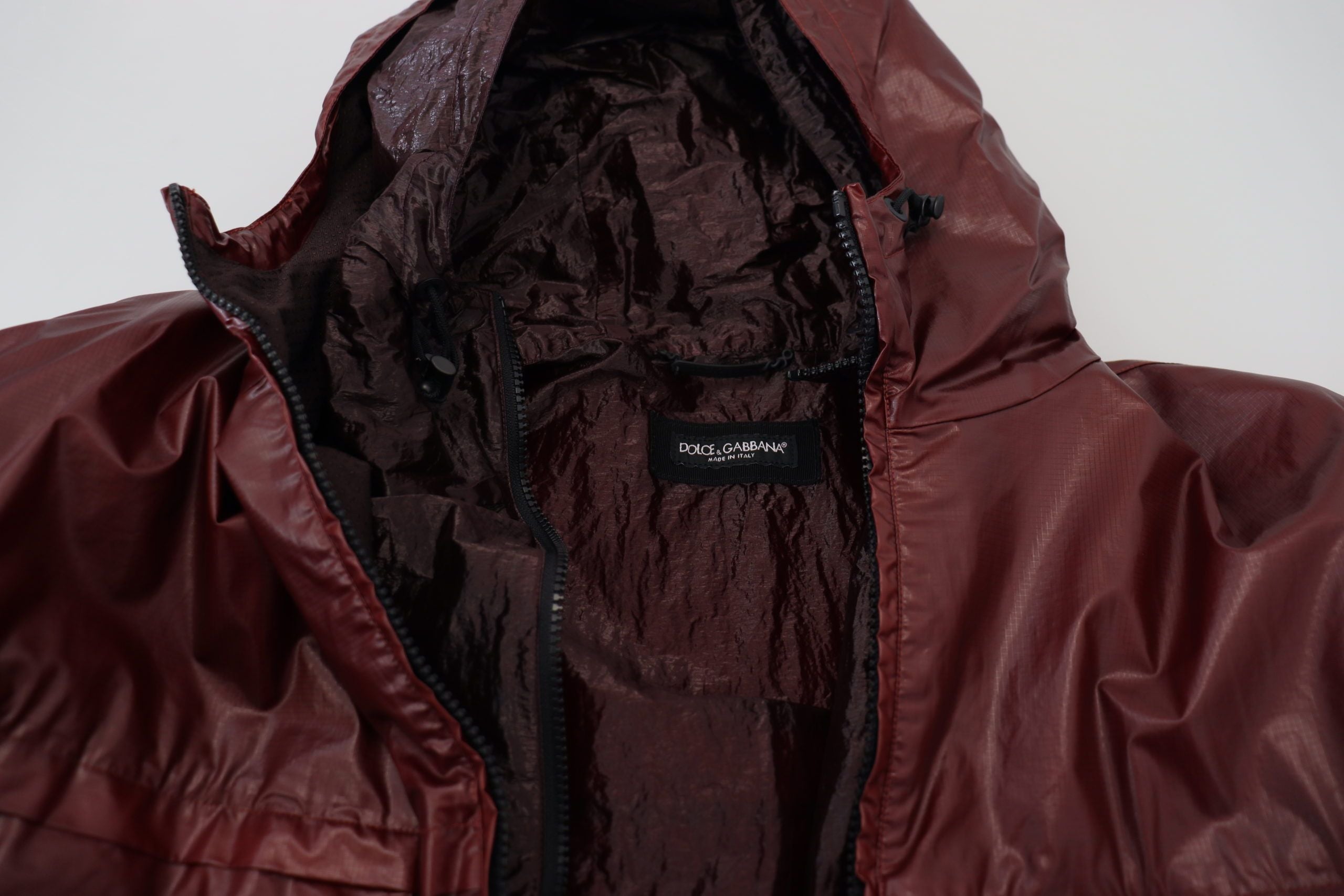 Dolce & Gabbana Bordeauxfarbene Baumwolljacke mit Kapuze und Reißverschluss