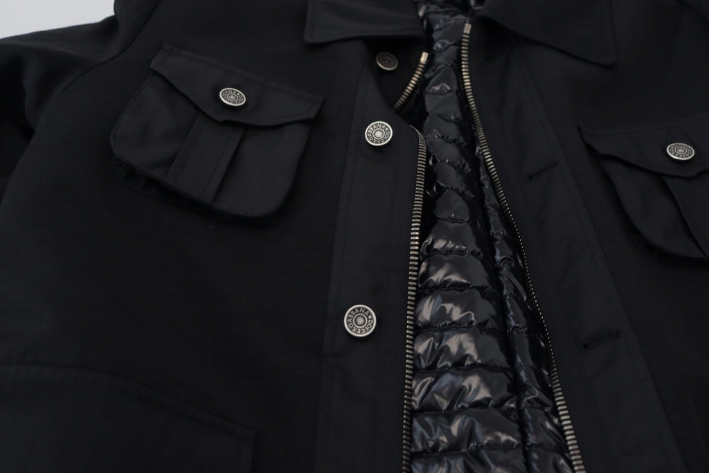 Dolce & Gabbana Schwarze Jacke mit durchgehendem Reißverschluss und Kragen aus Wolle
