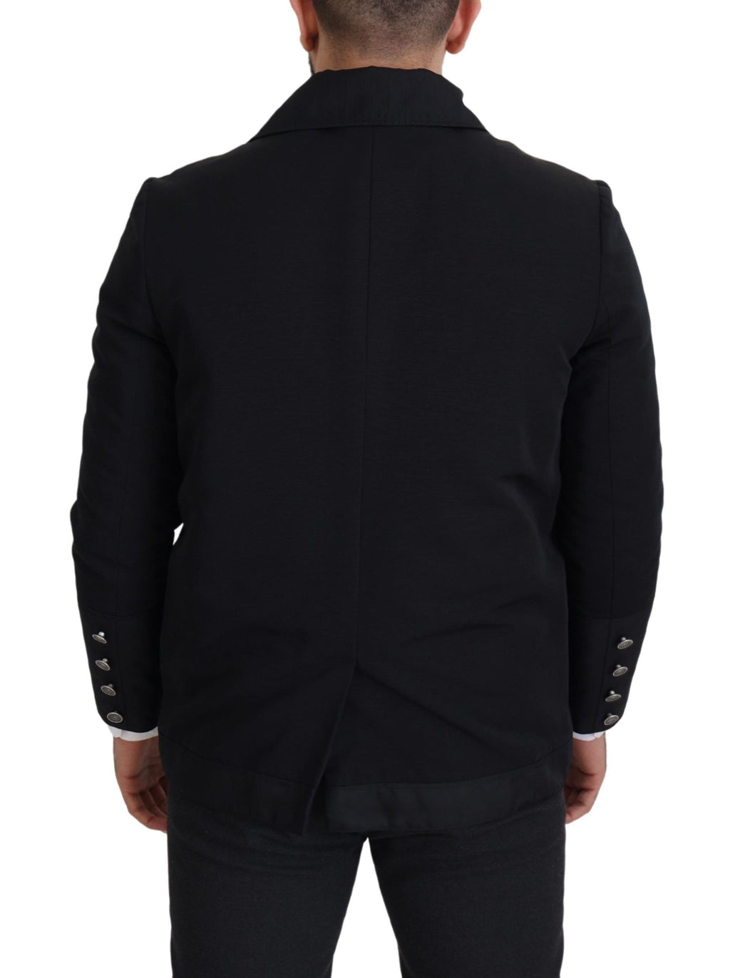 Dolce & Gabbana Schwarze Jacke mit durchgehendem Reißverschluss und Kragen aus Wolle