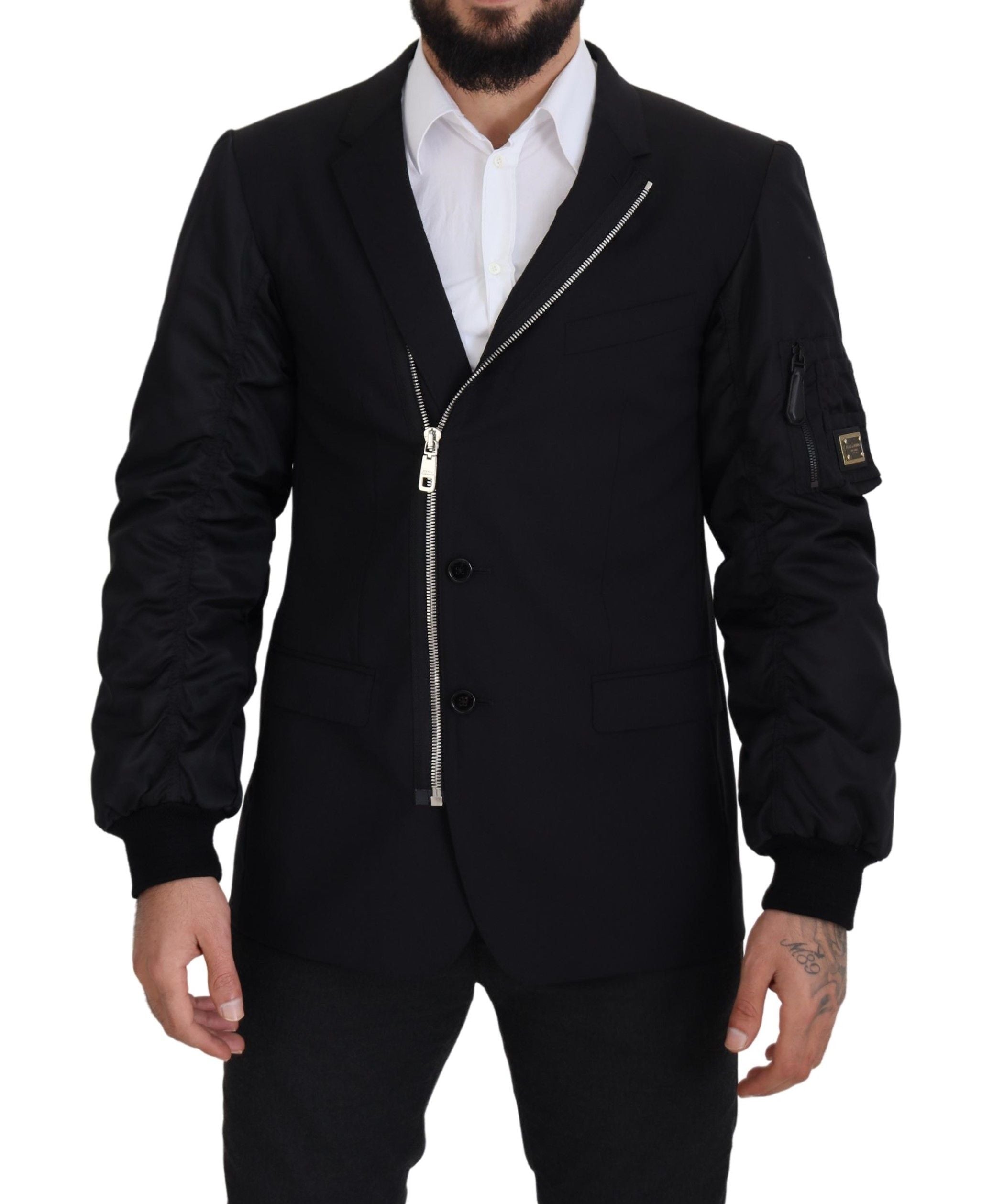 Dolce & Gabbana Schwarze Jacke mit langen Ärmeln und durchgehendem Reißverschluss aus Wolle