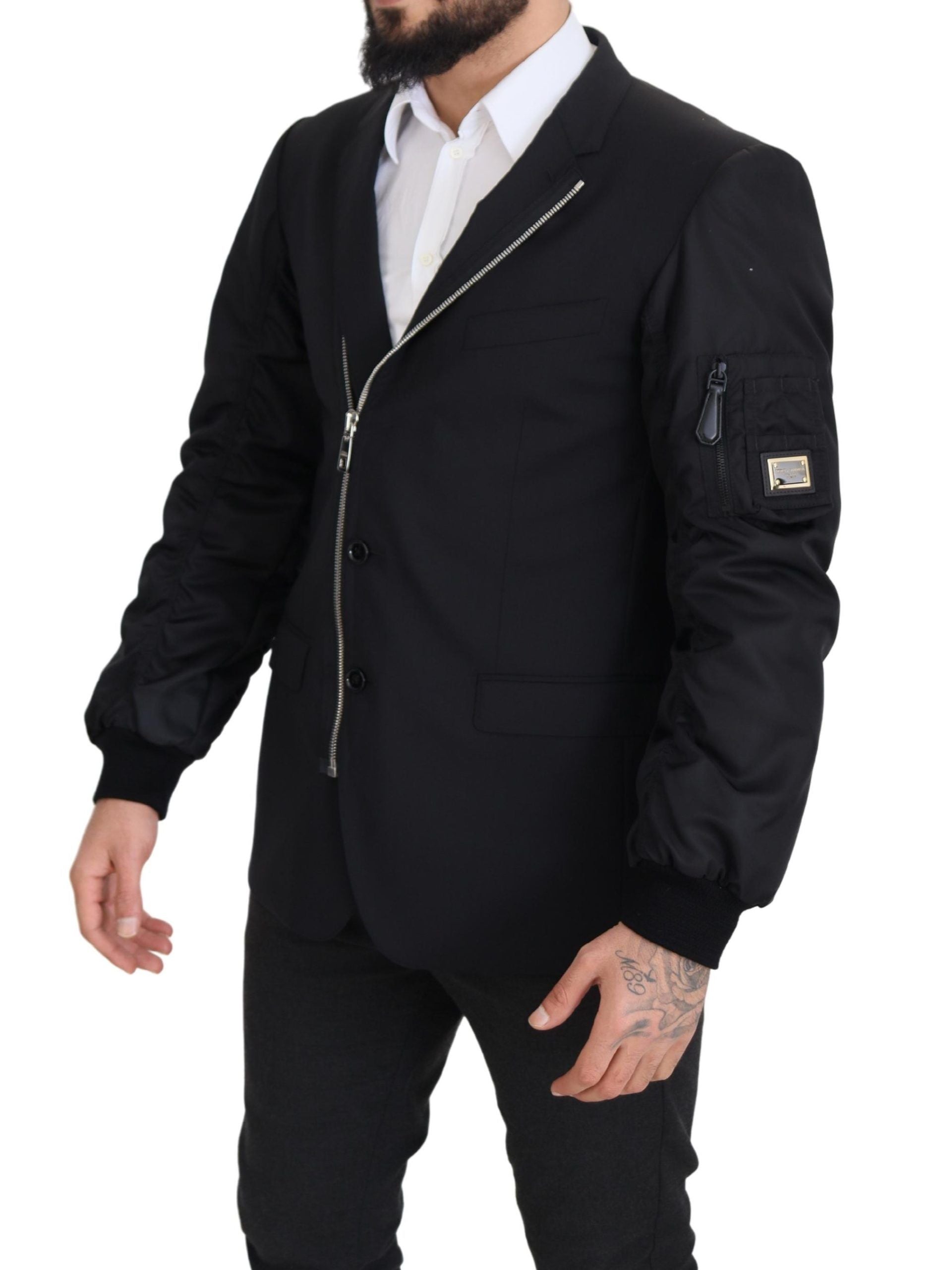 Dolce & Gabbana Schwarze Jacke mit langen Ärmeln und durchgehendem Reißverschluss aus Wolle