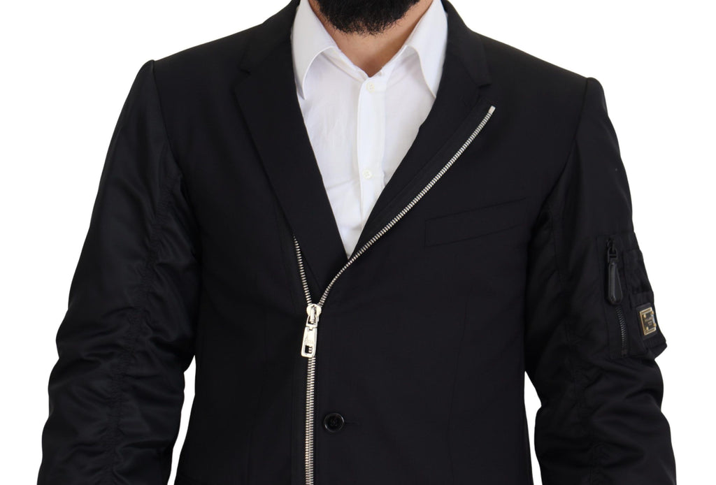 Dolce & Gabbana Schwarze Jacke mit langen Ärmeln und durchgehendem Reißverschluss aus Wolle