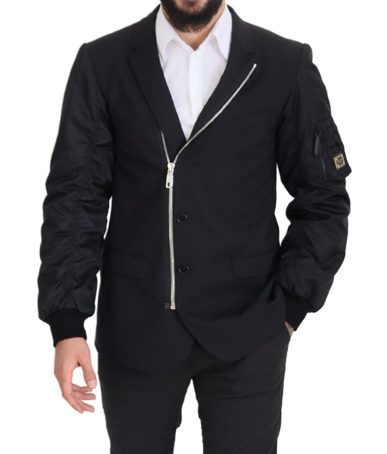 Dolce & Gabbana Schwarze Jacke mit langen Ärmeln und durchgehendem Reißverschluss aus Wolle