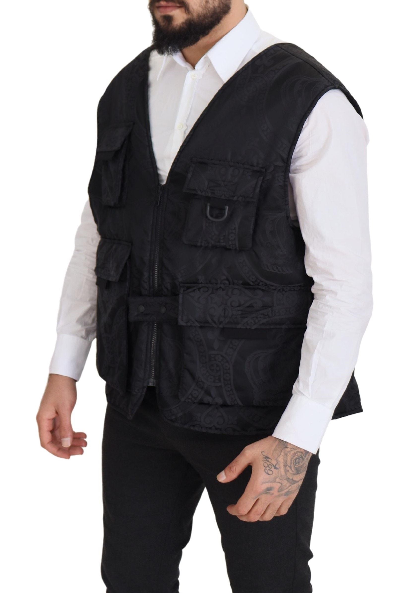 Dolce & Gabbana Black Sleeveless Nylon Jacket with Zipper