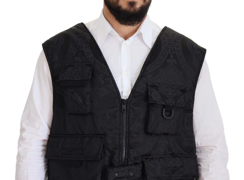 Dolce & Gabbana Black Sleeveless Nylon Jacket with Zipper
