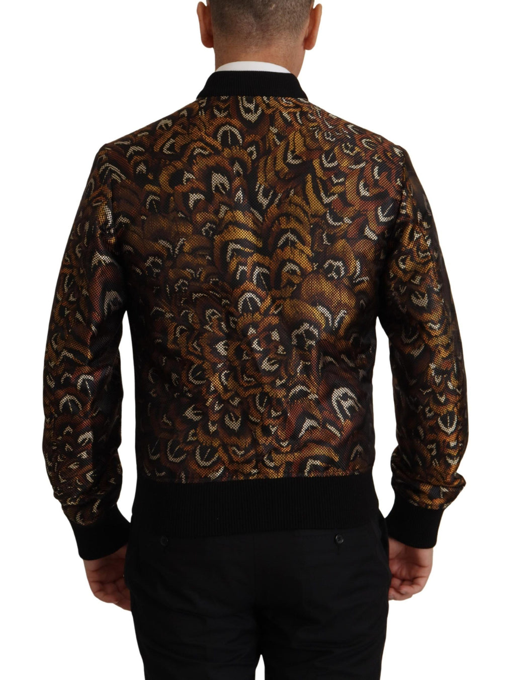 Dolce & Gabbana Brown Feather Full-Zip Blouson Jacket