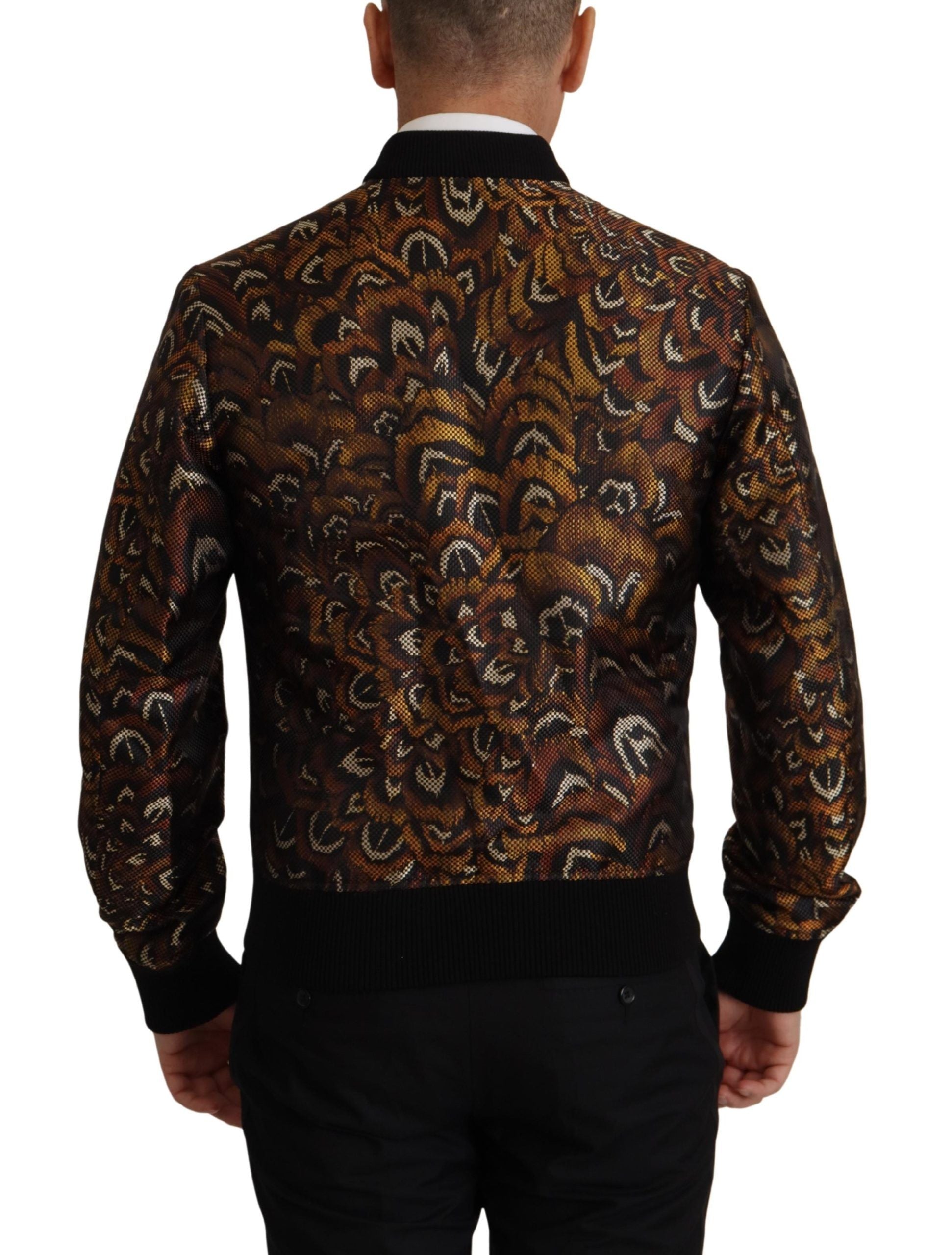 Dolce & Gabbana Brown Feather Full-Zip Blouson Jacket