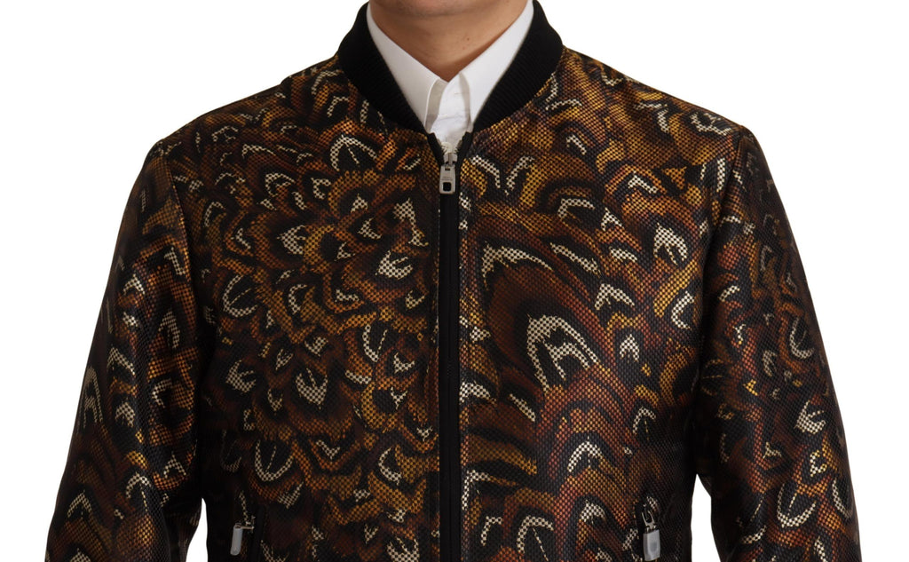 Dolce & Gabbana Brown Feather Full-Zip Blouson Jacket