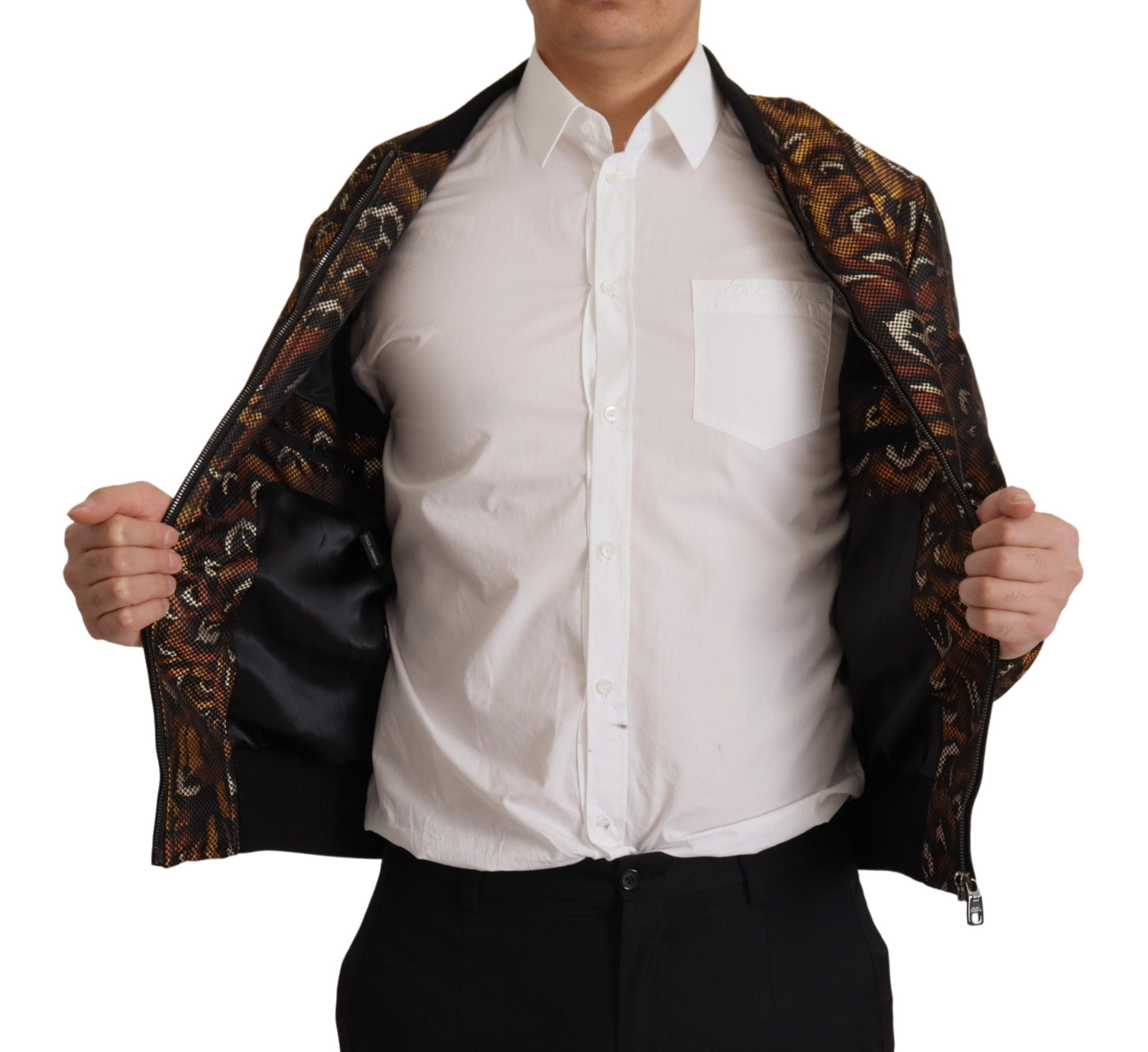 Dolce & Gabbana Brown Feather Full-Zip Blouson Jacket