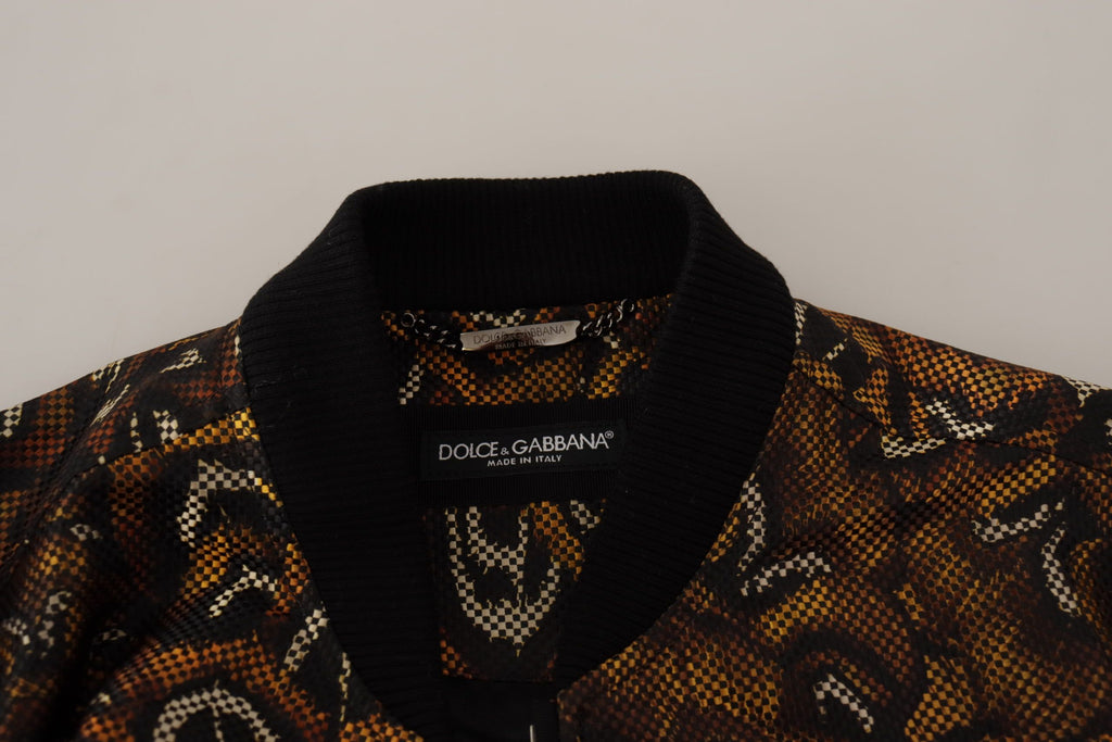 Dolce & Gabbana Brown Feather Full-Zip Blouson Jacket