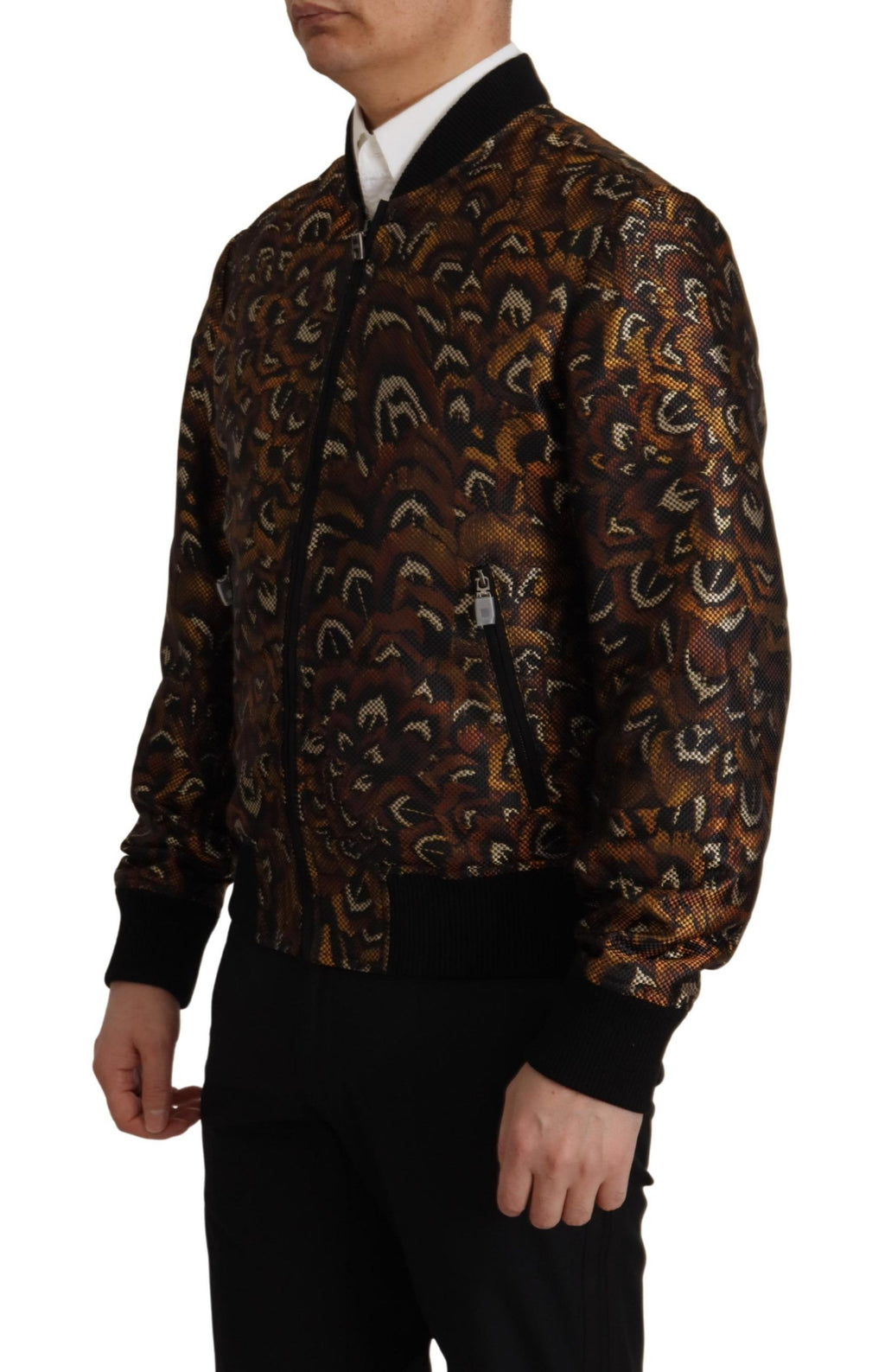 Dolce & Gabbana Brown Feather Full-Zip Blouson Jacket