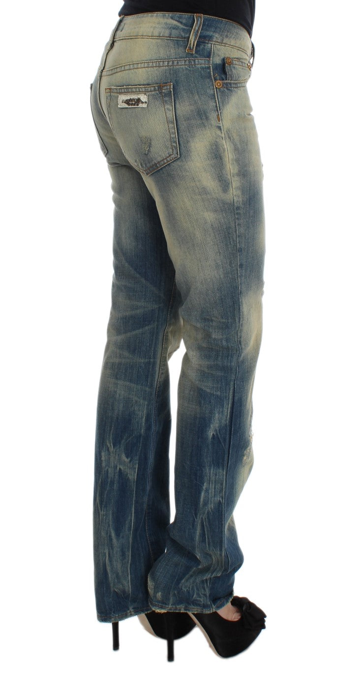 Cavalli Blaue Baumwollwaschung Slim Fit Bootcut Jeans