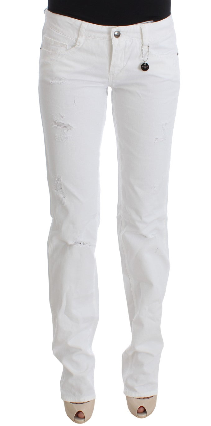 Costume National Weiße Slim Fit Denim Bootcut Jeans aus Baumwolle