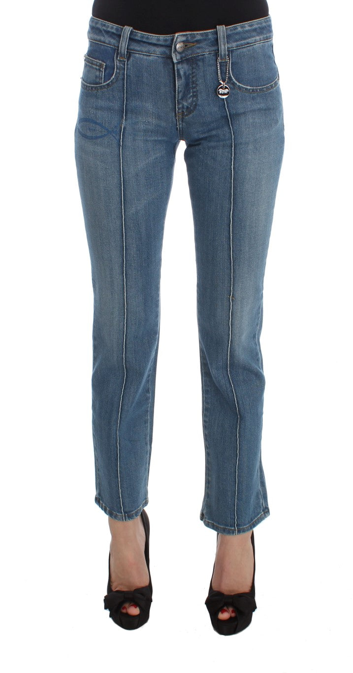 Costume National Blue Slim Fit Cropped Cotton Jeans