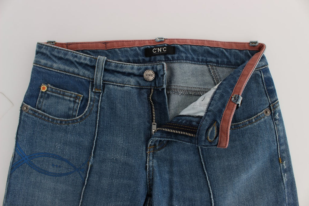 Costume National Blue Slim Fit Cropped Cotton Jeans