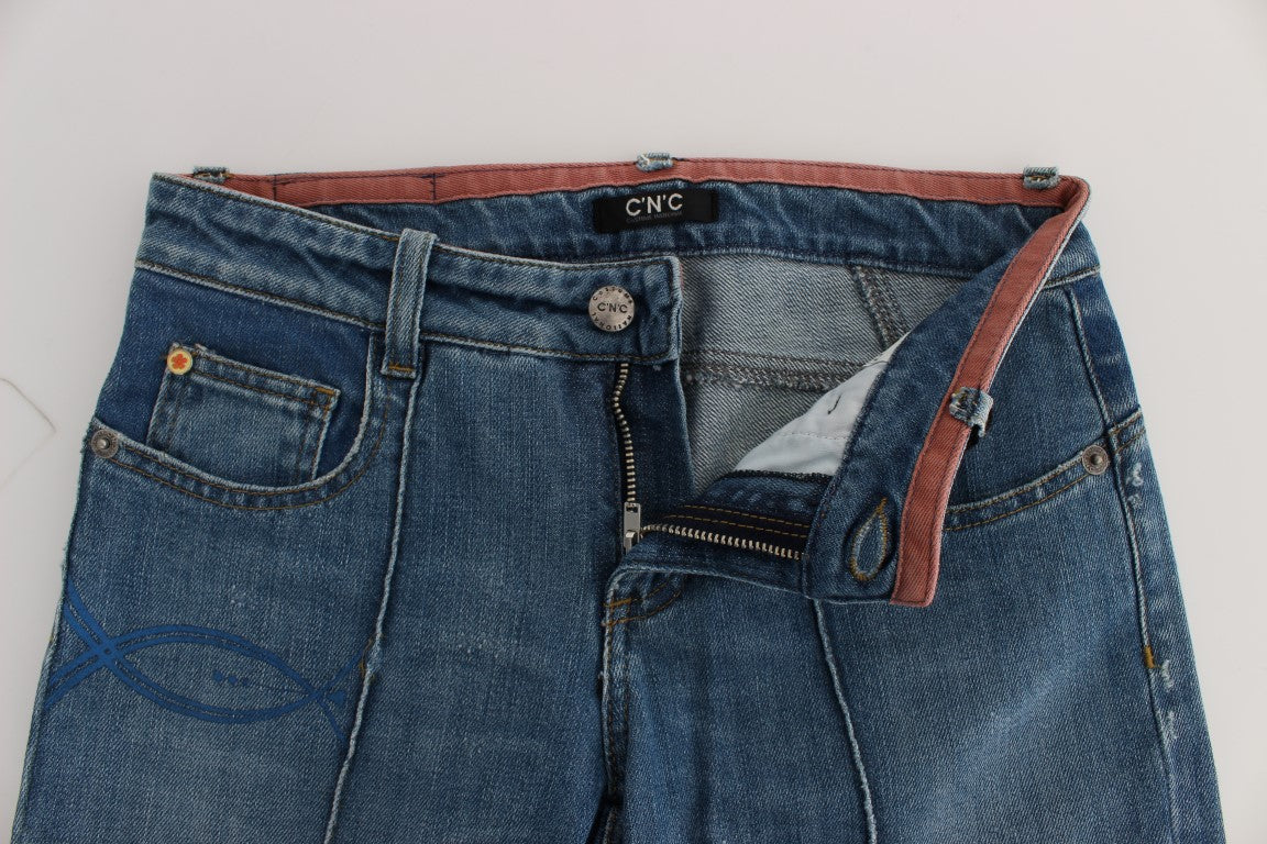 Costume National Blue Slim Fit Cropped Cotton Jeans